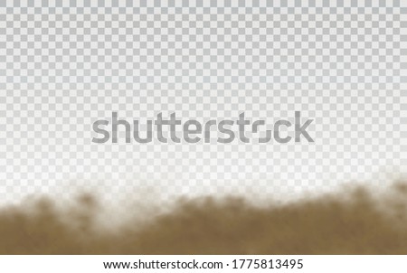 Brown dusty cloud or dry sand flying with a gust of wind, sandstorm. Flying sand. Dust cloud. Brown smoke realistic texture vector illustration. EPS 10.
