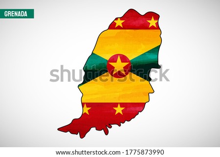 Independence day of Grenada country. Abstract outline country map with flag in watercolor style illustration