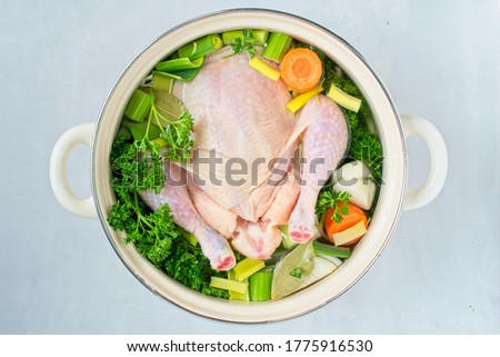 Chicken in pan for chicken stock
