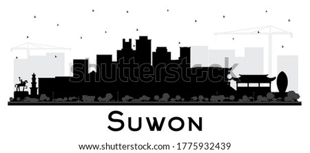 Suwon South Korea City Skyline Silhouette with Black Buildings Isolated on White. Vector Illustration. Business Travel and Tourism Concept with Historic and Modern Architecture. Suwon Cityscape. Royalty-Free Stock Photo #1775932439
