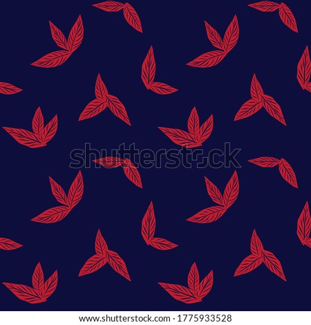 Red Navy Tropical Leaf botanical seamless pattern background suitable for fashion prints, graphics, backgrounds and crafts