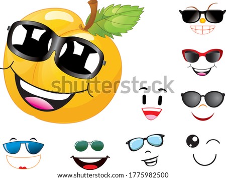 Vector set of cartoon character with many expressions orange