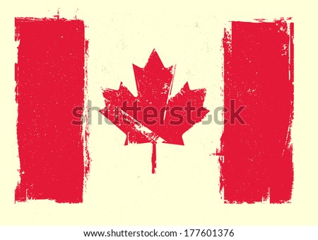 detailed illustration of a grungy canadian flag, eps 10 vector
