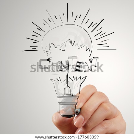 hand drawing light bulb and CONTENT word design as concept
