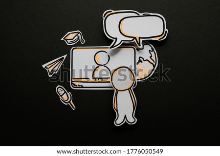 Video conference call communication paper icon.