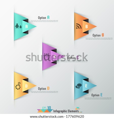 Modern infographic options banner with color paper bent triangle on grey background. Vector. Can be used for web design and  workflow layout