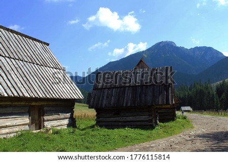 Chocholowska valley in summer in Tatra mountains. Old cottages. 