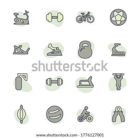 Sport equipments color vector icons for user interface design
