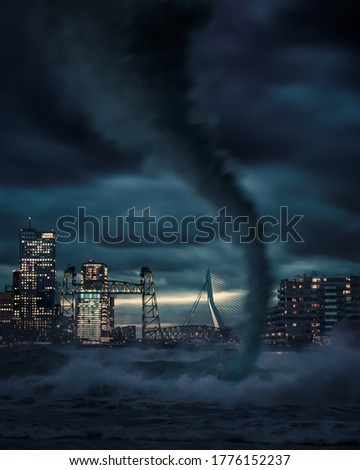 Tornado storm above a river, close to the city of Rotterdam, the Netherlands