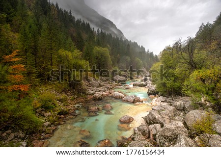 Beautiful fall colors River Soca in Slovenian alps