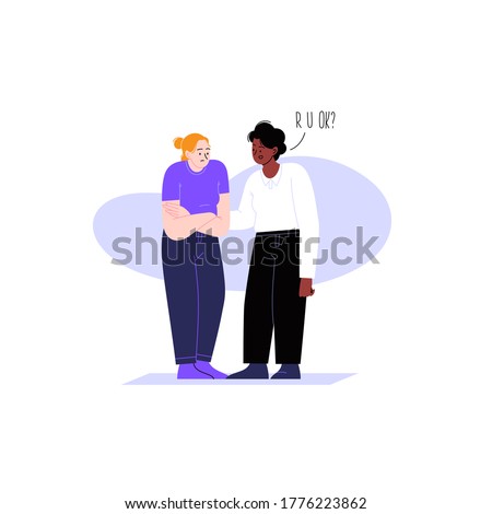 Flat illustration of a woman asking her friend if she is ok. Psychological support concept Royalty-Free Stock Photo #1776223862