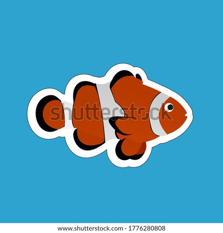 Stickers of Clown Fish Cartoon, Cute Funny Character, Flat Design