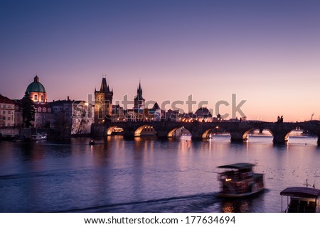 Charles Bridge at night, Prague, Czech Republic Royalty-Free Stock Photo #177634694