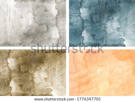 Watercolor texture background with line flat pattern vector. Japanese card design with wooden template.