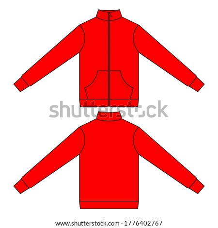 Red Long Sleeve Sweatshirt With Double Pockets Vector For Template.
Front And Back Views.