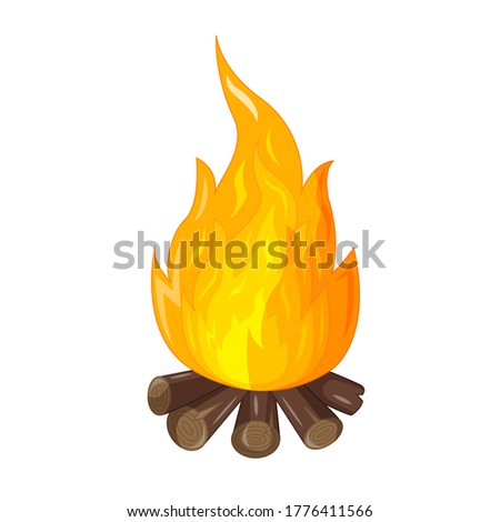 Cartoon flames with the bright core. Vector illustration of flame and wood isolated on white background. Icon, logo, graphic design element in flat cartoon style.