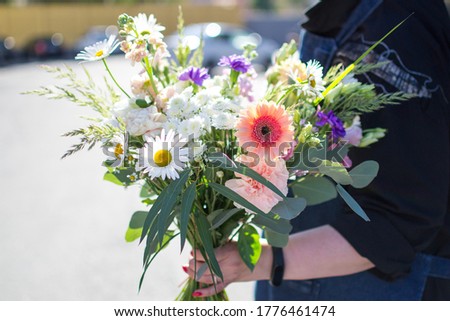 Beautiful bouquet of bright and colorful flowers, floral arrangement