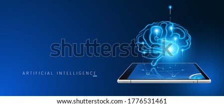 Artificial intelligence, brain abstract vector background. Mobile smart phone and ai futuristic technology concept illustration. Big data and neural network
