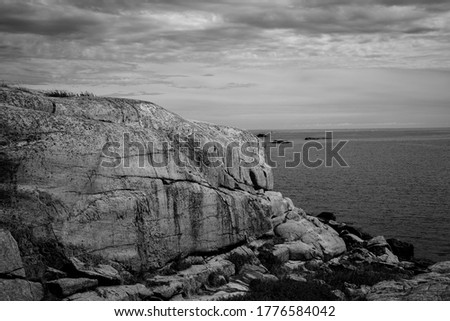 Rocky landscape by the sea, The World's End (Verdens Ende) in Tjøme, Norway, black and white photography
