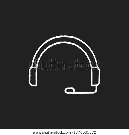 Headset chalk white icon on black background. Headphones for operator. Online customer support service. Helpline to assist client. Earphones with microphone. Isolated vector chalkboard illustration