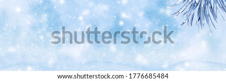 Winter background of snow and frost with free space for your decoration. Christmas background with fir trees and blurred bokeh.Winter landscape