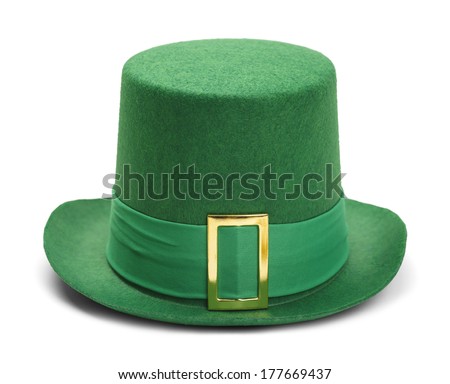 Green St. Patrick's Day Felt Top Hat With Gold Buckle Isolated on White Background.