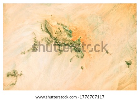 Satellite view of Namibia desert, landscape and mountains. Nature and aerial view. Global warming and climate change. Element of this image is furnished by Nasa