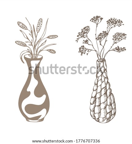 vase with dried flowers on a white background
