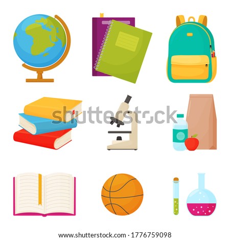 School set. Set of various school subjects on a white background