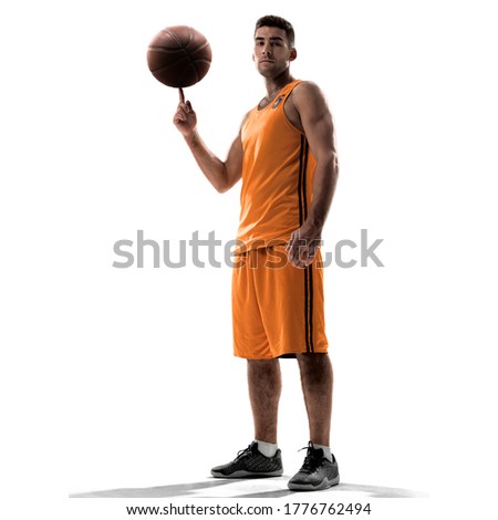 Basketball player in action with a ball isolated on white background