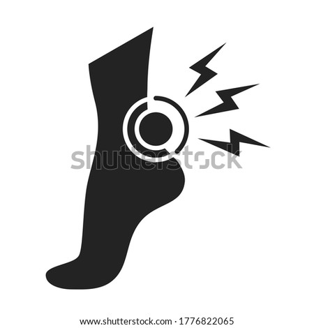 Acute foot pain.  Black glyph icon. Sprain, injury. Isolated vector element. Outline pictogram for web page, mobile app, promo