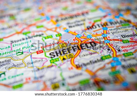 Sheffield on map of Europe Royalty-Free Stock Photo #1776830348
