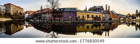 A panoramic picture of beautiful dawn in the morning in Cesky Krumlov, Czech republic.