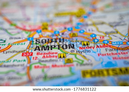 Southampton on map of Europe background