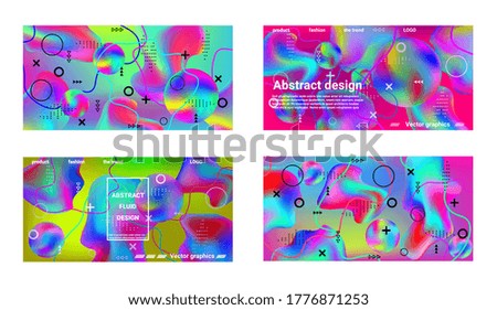 Trendy creative vector space gradient. A set of modern abstract fluid covers. A bright smooth grid is blurred by a futuristic pattern in pink, blue, green, yellow, purple.