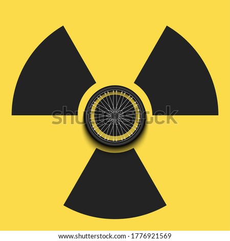 Radiaction symbol with bicycle wheel. Caution radioactive danger sign. Cancellation of sports tournaments. Vector illustration