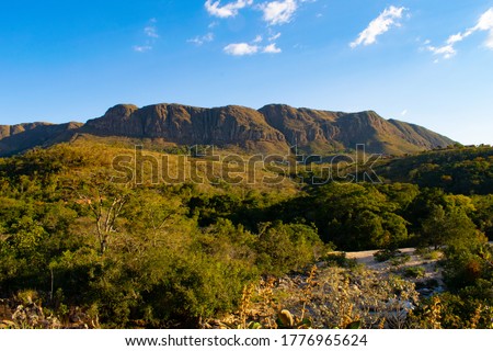 Landscape of Serra da Canastra, Vale da Babilônia, Minas Gerais, Brazil. 
The region is blessed with the cerrado, this rich biome that has trees really short and distorted, and a soil rich of water. Royalty-Free Stock Photo #1776965624