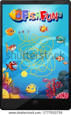 Underwater game on tablet screen illustration
