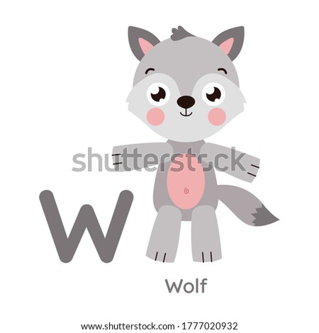 Cute animal alphabet. Letter W. Wolf illustration. Series A-Z.