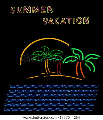 Photo Composite Vintage Neon Sign  Summer Vacation