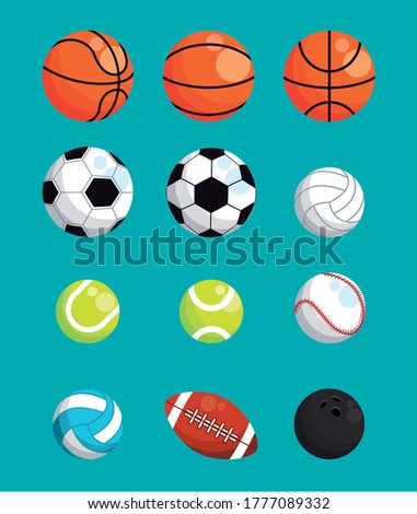 set of sports balls equipment icons vector illustration design