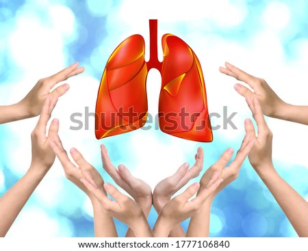 World Tuberculosis Day and No Tobacco campaign. People surrounding lungs illustration, making frame with hands Royalty-Free Stock Photo #1777106840