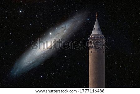 Galata Tower, Istanbul with Andromeda galaxy in the background "Elements of this image furnished by NASA"