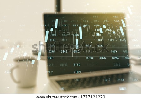 Multi exposure of abstract graphic data spreadsheet sketch on modern computer background, analytics and analysis concept