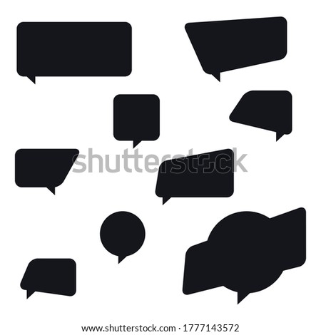 Speech logo icon sign bubbles with dialog words vector set Modern creative geometric design style Fashion print for clothes apparel greeting invitation card picture banner poster flyer for websites 