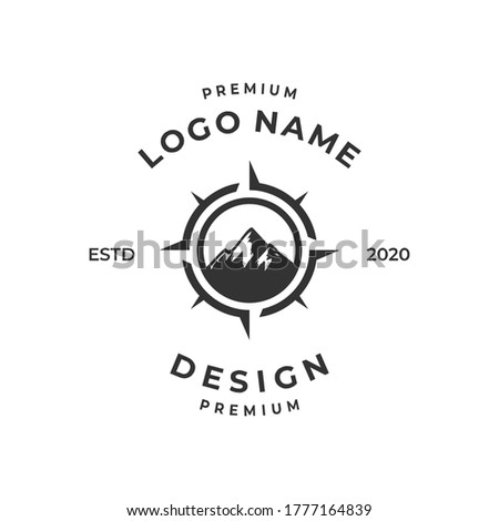 adventure logo with compass and mountain element.