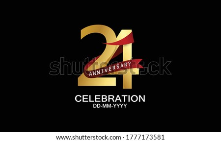 24 year anniversary red ribbon celebration logotype. anniversary logo with Red text and Spark light gold color isolated on black background, design for celebration, invitation - vector