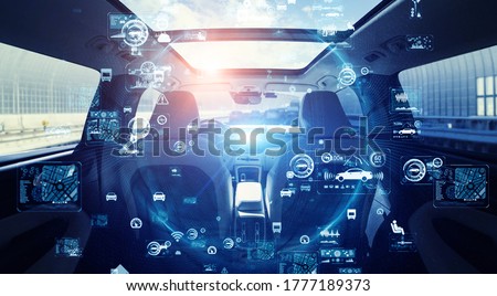 Cockpit of driverless vehicle. Autonomous car.
