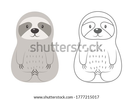 Sloth coloring page. Coloring page for kid. Cute pastel sloth vector cartoon. 