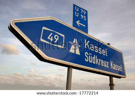Autobahn direction sign to Kassel in Germany